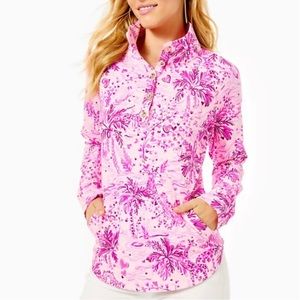 Lilly Pulitzer UPF 50+ Captain Round Hem Popover In Pink Blossom Wild About You